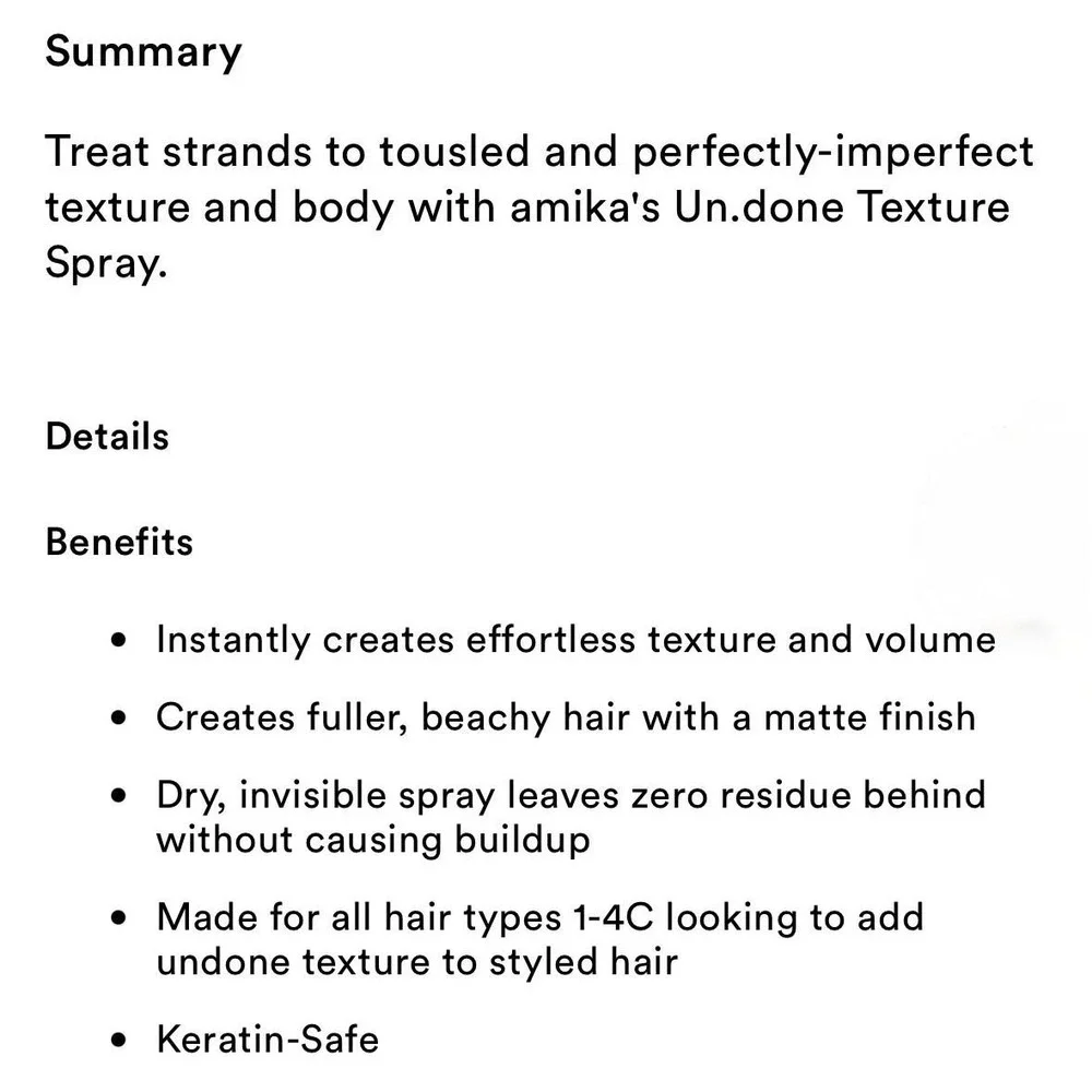 Amika Un.done Volume and Matte Texture Spray 5.3 oz 192 ml Beachy Hair Finish